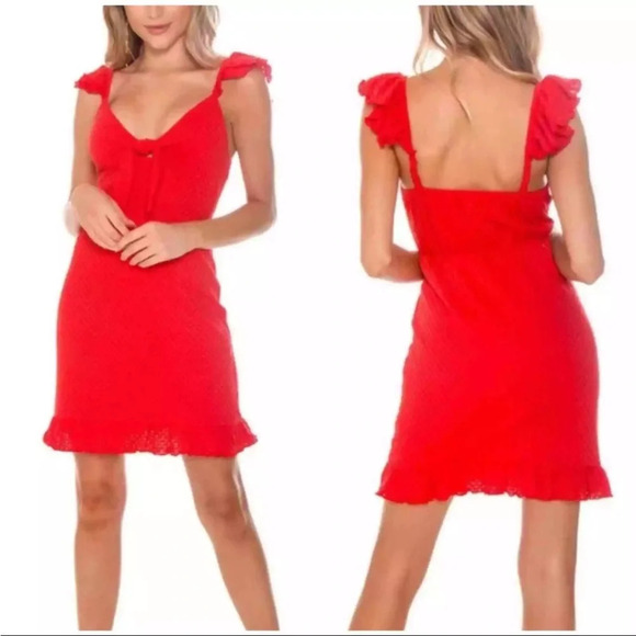 MINKPINK Revolve Laurel Mini Dress Red Eyelett Sleeveless Mini Dress Siz… - Picture 3 of 8